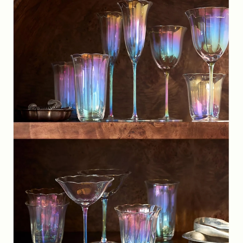 ANTHROPOLOGIE Fleur Tumbler Irides Pearl  Drinking Glass Set 4